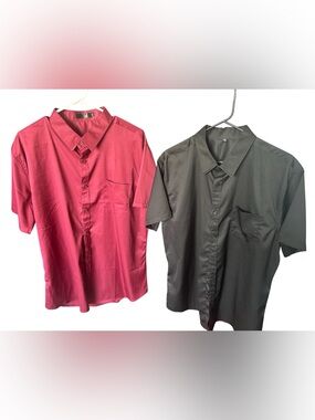 (2) XL Men's Short-Sleeve Button-Up Shirt - Maroon and Black. 2/$12